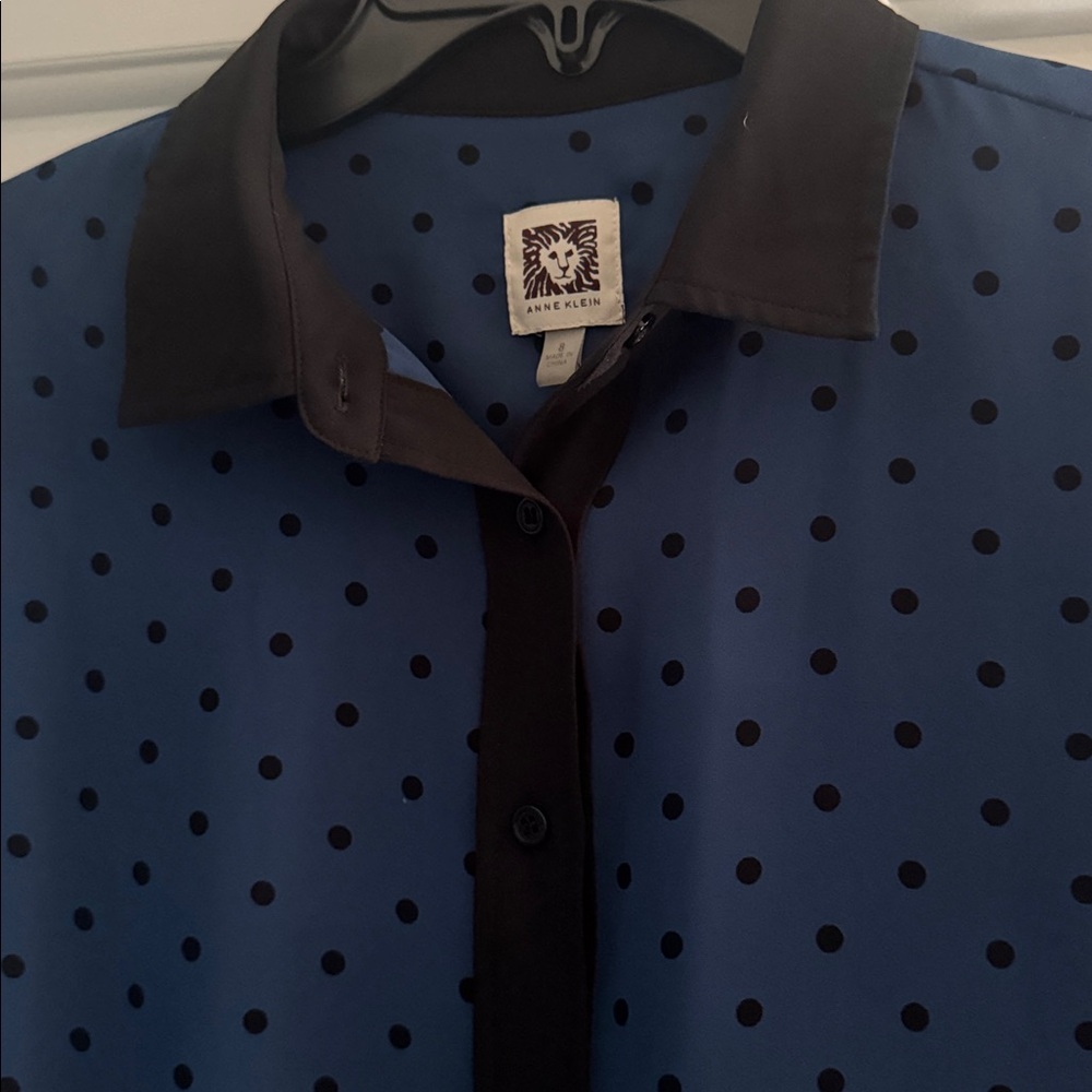 Anne Klein Navy Blouse with Black Dots